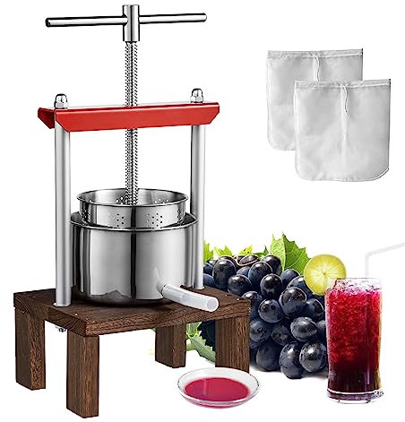 VEVOR Torchio per Vini di Frutta 2 Litri Torchietto Manuale Pressa per Succo di Frutta con Impugnatura Cestello in Acciaio Inossidabile, Estrattore per Olio d'Oliva UVA Mela Sidro Verdure Miele Succo