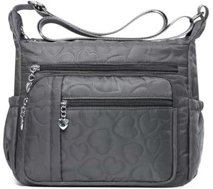 HERCMNOY Umhängetasche für Damen, mehrere Taschen, lässige Reisetasche, Handtasche, Umhängetasche, Kuriertasche, Herz, Grau, 11.0inch
