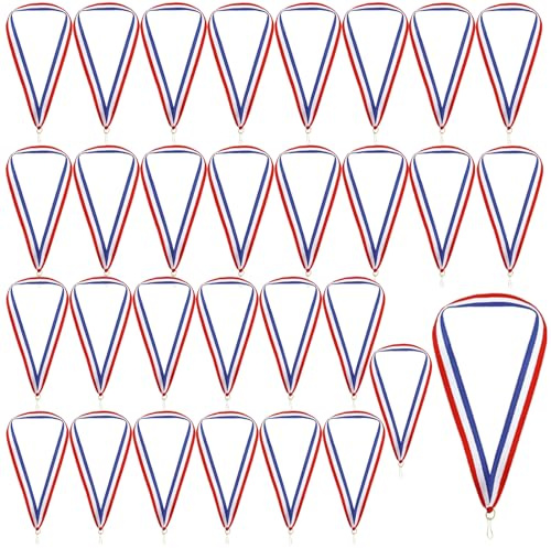 NIYATA 30 Pcs Ruban Medaille, Ruban Médaille, Ruban Medailles, Ruban Medaille de Danse, Ruban Medailles Sport, Cordon Bleu Blanc Rouge pour Médaille, Cordon Médaille, Ruban Medaille Bleu Blanc Rouge