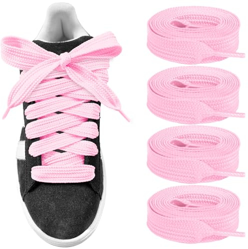 UamGlsob 2 par platta feta skosnören, 15 mm breda premium slitstarka tjocka skosnören för sportskor, campussneakers, fritidsskor, Chunky Laces, ROSA, 45Inch/115cm