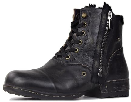 OSSTONE Hombres Negro Retro de Botas de Motocicleta Caminar Tobillo con Cordones de Cuero Chukka para los Hombres OS-5008-8-E,Negro Retro,US10(EU44)