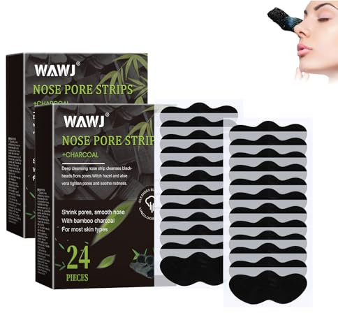 WAWJ® Cerotti Punti Neri, Bastone Nasale, 48 strisce Punti Neri Rimozion, Strisce Punti Neri Naso Carbone di Bambù, Utilizzato per Rimuovere i Punti Neri e Sbloccare i Pori, Adatto a Tutti i Tipi di P