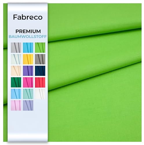 Fabreco - 100% Premium Baumwollstoff Meterware Uni 2 M x 160 cm | 220 g/lfm – Weich, langlebig & hautfreundlich | Stoffe Zum Nähen & Dekoration | Fabric | grün