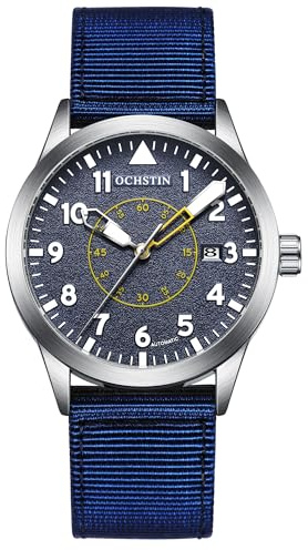 BOLYTE Mekanisk militärklocka för män, automatisk självuppdragande, analog display med autodatum, öppet hjärtdesign i premium nylonband