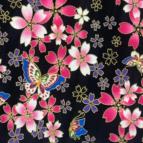 aufodara Tessuto di cotone stampato, motivo bronzante, per cucito, 145 cm di larghezza (Nero, Rosa, 50 x 145 cm)