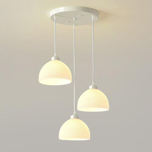 Elksdut Semicircular Glass Pendant Light Simple Hanging Lamp White Finish Ceiling Light 3-head Chandelier Ceiling Hanging Lamp Adjustable Cord Length Pendant Light Fixtures