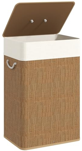 HOMCOM Cesto de Ropa Sucia con Tapa 72L Cesta Colada de Bambú con Bolsa Interior Extraíble y Asas para Lavandería Dormitorio 40x30x60 cm Marrón