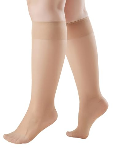 worahroe Women's Knee Highs Socks 10 Pairs, Large size Sheer Nylon Stockings, Sheer Knee Highs, 20 Denier, Nude, Sizes 36-42