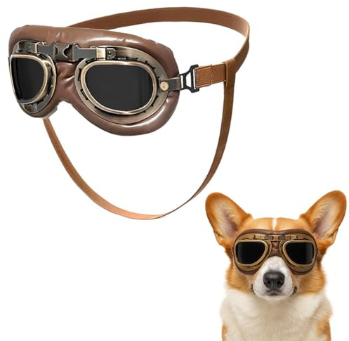 DIFLAX Gafas de Sol para Perros, Retro Gafas Perro, Gafas de Protección Perro, Correa Ajustable, Para Perros Medianos-Grandes, Protección UV, Antiviento, Actividades al Aire Libre, Moto, Estilo Retro