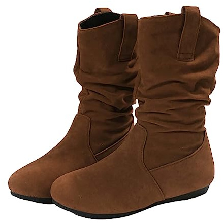 Bottines d'hiver élégantes pour femme - En daim - Bout rond - Bottes courtes - Bottes plates à enfiler - Bottes d'hiver antidérapantes