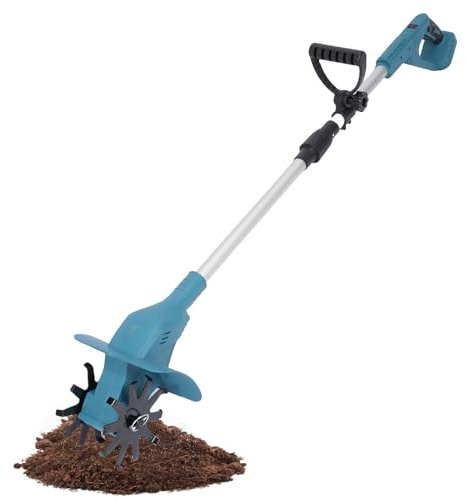 Luocute Electric Tiller for Gardening, 330 RPM Rototiller Cordless Cultivator 1300mAh Battery Powered Garden Tiller for (1 Battery - Single Tine Cutter UK Plug)