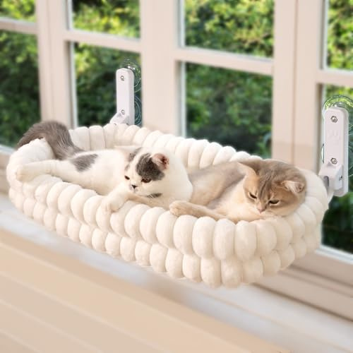 CheerPals Katzen Fensterliege, Weich Abnehmbarem Wendebezug Hängematte, Faltbare Katzenliege, Fenster Katzenbett mit Stabiles Stahlgestell und Saugnäpfe, Halt bis 18kg
