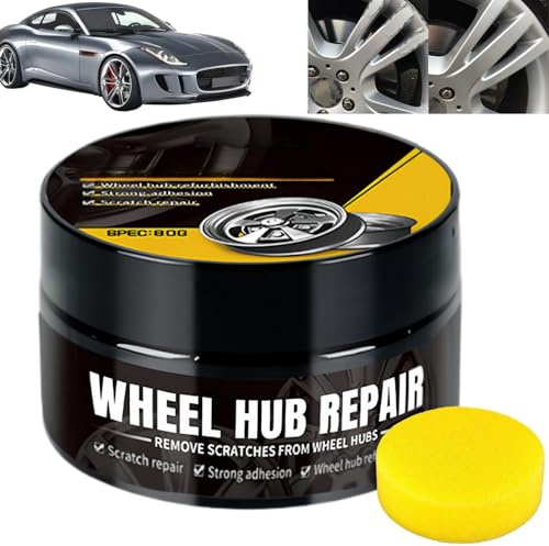 80g Car Wheel Scratch Repair Polishing,Hu/b Polishing Paste with Sponge,Alloy Wheel Repair Kit,Car Scratch Remover,Polishing Compound for Car,Tyre Shine Applicator,Quick Scratch Repair Cream