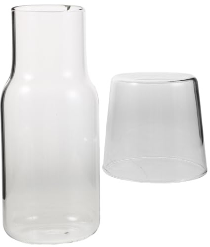 CLISPEED 2Set Caraffe Acqua in Vetro Borosilicato Resistente con Bicchiere Trasparente per Comodino Brocca Raffredda Bevande Estive Versatile per Succhi e Tè