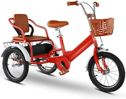 Biciclette a 3 ruote a velocità singola S Triciclo Tandem Con Cestelli Portaoggetti Pneumatici 18 pollici Multicolor(Red)