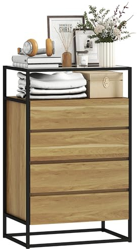 HOMCOM Cassettiera Camera da Letto 4 Cassetti, Comò 60x40x94.5cm Color Teak