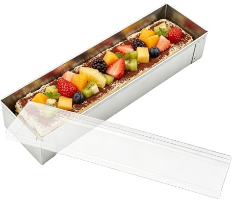 Nimblyne Tiramisu form bakram rektangulär: 40,3 × 10 × 6,3 cm bakform rektangulär tiramisu av rostfritt stål med lock, justerbar mousse kakform för tårta brownies ostkaka lasagne tårta bröd