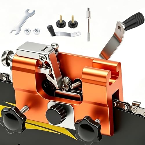 Affilatrice manuale per motosega con manovella, affilacatena portatile con guida angolare, affilatrice per catena per motosega, set con testa abrasiva, maniglia, viti e chiave