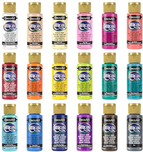 DecoArt Americana Acrylics Paint, Set of 18 Popular Colors, 2 fl oz Bottle (Pack of 18)