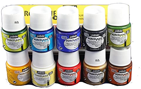 PEBEO 22594 Peinture Porcelaine 150 Aspect Émaillé Après Cuisson 150 Degrés Four Lot de 10 45ml Assorties