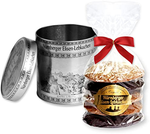 5 gemischte Elisen Lebkuchen in der Dose - Motiv Nürnberg - Silber - ideal als Geschenk zu Weihnachten