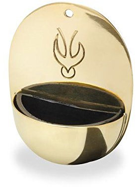 Wand-Weihwasserkessel Flamme Messing Gold 7,5 x 10 cm mit Einlagebecken aus Kuststoff