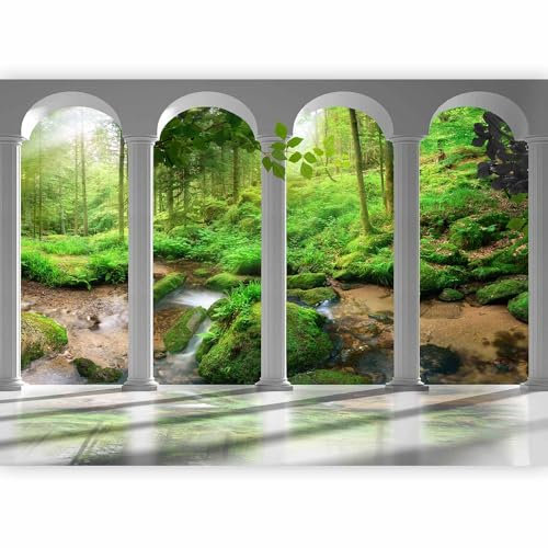 murando - Carta da Parati Adesiva Foresta Bosco 343x256 cm Fotomurali Adesivi Murali Rivestimento Parete Moderna per Pareti Adesiva Muro Decorativo Fotomurale Natura Albero verde Architettura Colonna