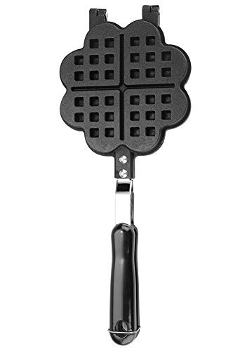 Máquina para hacer gofres en forma de corazón, platos antiadherentes para hacer gofres con mango para estufa de gas combustible, 13.19 x 5.51 pulgadas
