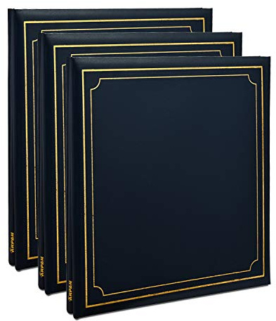 Arpan 3 x Extra-Large 32x26cm Self Adhesive Photo Album Totaling 72/Sheets 144/Sides Leather Look Padded Cover Post bound (Blue)