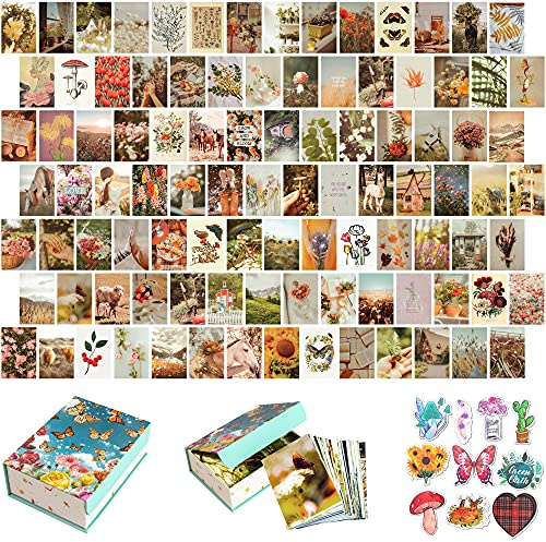 Artivo Aesthetic Wall Collage - Cottagecore Nature Boho Designs, for Teen Girls' Bedrooms - 100 Posters, 4x6 Inch, Photos Collection