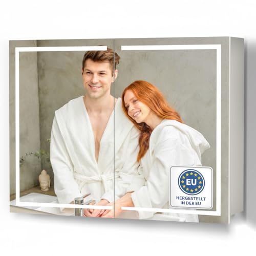 HAPA Design Milano Spiegelschrank Bad 80 cm, LED-Beleuchtung, Steckdose