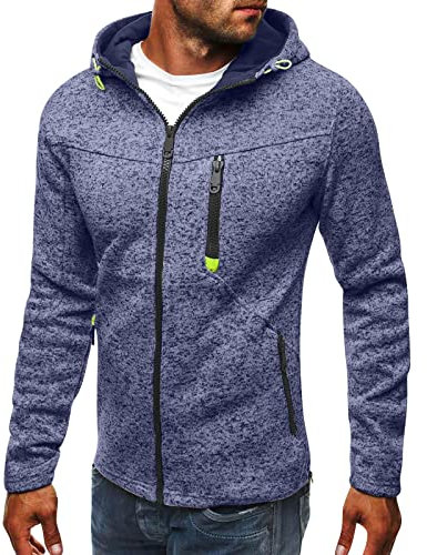 Pullover Herren Kapuzenpullover Kapuzenjacke Hoodie Sweatshirt Zip up Langarm Hoodie mit Kapuze Reißverschluss Sweatjacke Casual Sport Kapuzenpulli blau XL