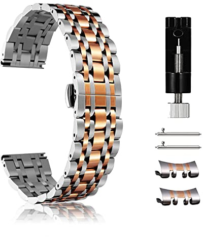 CeiBand 20 mm metallarmband för Huawei Watch GT 3 Pro/3/2, lämpligt för traditionellt rostfritt stål metallersättningsarmband, män, kvinnor, klockarmband för Amazfit T-Rex 3 Pro 44 mm/aktiv – silver