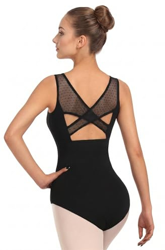 WYHDY Women Ballet Mesh Dance Leotard Tank Top Crisscross Hollow Back Dancewear(23601-06-S)
