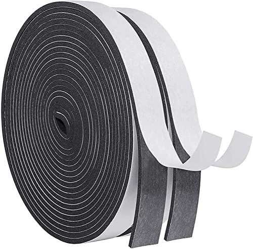 Weather Stripping Self Adhesive Foam Tape 25mm(W) x 3mm(T) Window Door Draught Excluder SoundProof Weather Strip Tape Seals for Gap Seal,2 Rolls, Total 10M Long Black
