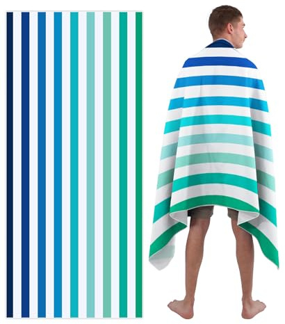 Style Slice Microfibre Beach Towel Extra Large - Sand Free Quick Dry Lightweight Beach Towels for Adults, Includes Mesh Bag - Gradient Stripe Blue, 200x90cm