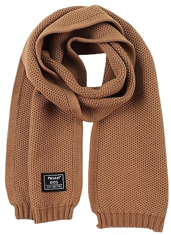 Pesaat vinterhalsduk baby barn stickad halsduk 100 % bomull varm lång halsduk flickor pojkar mjuka vackra halsdukar, BRUN, Einheitsgröße