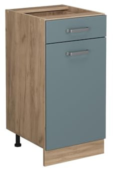 Vicco Küchenunterschrank R-Line, Blau-Grau/Goldkraft Eiche, 40 cm, AP Anthrazit