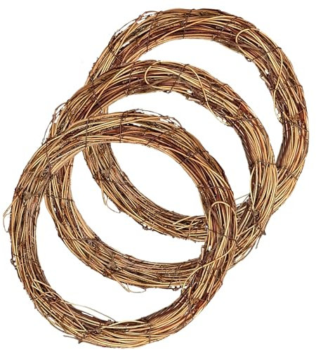 ToKinCen 3PCS 30cm Natural Grapevine Wreath Spring Wreath for Front Door Vine Rattan Wreath for DIY Craft Front Door Wall Decor Easter Christmas Halloween Wreath Wedding Party Decor