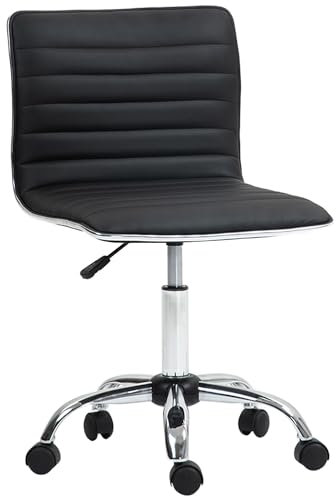 HOMCOM Chaise de Bureau sans accoudoirs, Fauteuil de Bureau Ergonomique, Hauteur réglable, Assise et Dossier rembourrés et pivotant 360°, Chaise d'ordinateur en Similicuir pour Bureau, Chambre, Noir