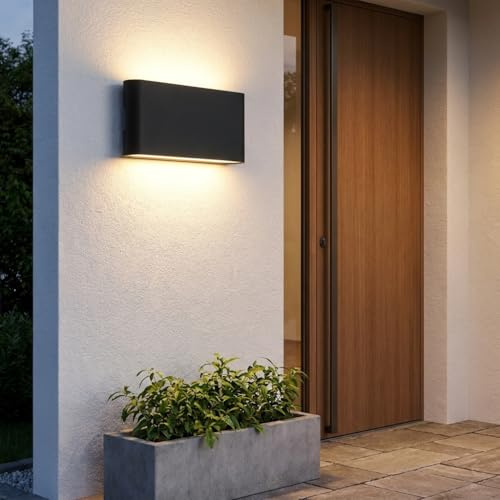 Alpinaluz Aplique de Pared LED de Aluminio Negro 12W, 2700K Luz Cálida, Iluminación Arriba y Abajo, IP54, Difusor de Vidrio Mate, Para Baño, Interior y Exterior Cubierto