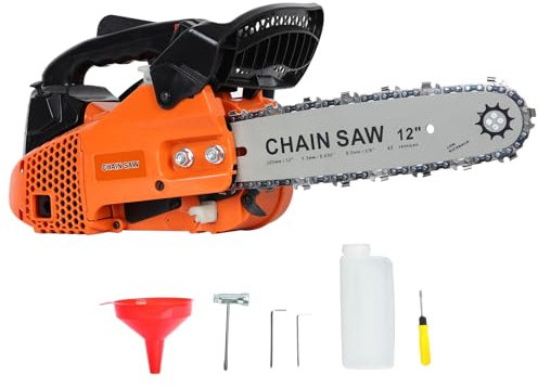 kamulouk 25.4cc 12 Petrol Chainsaw Powerful, 2-Stroke Gas Chainsaw, Lightweight Portable Chain Saw, Handheld High-Power Logging Saw, Home Gas Small Garden Saw Orange