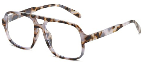 YAMEIZE kvadrat blåljusfilter glasögon för kvinnor män retro 70-talet överdimensionerade blåljusfilter datorglasögon pilot anti-blåljusglasögon, sten leopard, Einheitsgröße