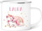 GRAVURZEILE Emaille Tasse für Kinder - Kindermotive - Personalisiert mit Namen - 8 versch. Motive - 300 ml - Trinkbecher für Kinder - Geschenk für Jungen & Mädchen - Farbe: Einhorn