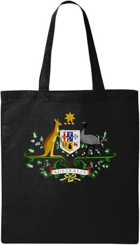 Sac cabas en coton écologique naturel avec armoiries australiennes, noir, taille unique, noir, One Size