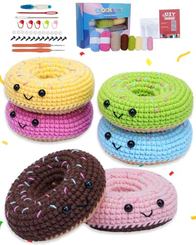 ZaKaBox Crochet Kits for Beginners – 6 Pcs Donut, with Video Tutorials | Beginner Crochet Kit, Crochet Starter Kit with Step-by-Step Video Tutorials, DIY Knitting Supplies, ideal for adults & kids