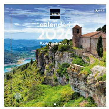 Finocam - Väggkalender 2026, 30 x 30 cm, månadsvy januari - december 2026 + september - dec 2025 (4 månader) minskad | Kalender 2026 | Bilder Charmiga städer - katalanska