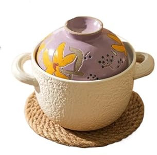 LSNNMU Cacerola Olla de Barro pequeña Claypot for el hogar, cazuela, Utensilios de Cocina de cerámica, ollas for guisar for cocinar, Olla de Arcilla Resistente al Calor for cocinar(800ml Purple)
