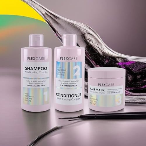 PLEXCARE Haarpflege-Set (3-teilig) mit Bonding-Komplex | Shampoo, Conditioner & Haarmaske für geschädigtes, strapaziertes Haar | Repariert, stärkt & reduziert Haarbruch | Vegane Haarpflege-Routine