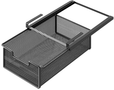 Colcolo Tiroir suspendu sous meuble, tiroir coulissant suspendu, panier de rangement en treillis métallique pour bureau, armoire, commode, Noir